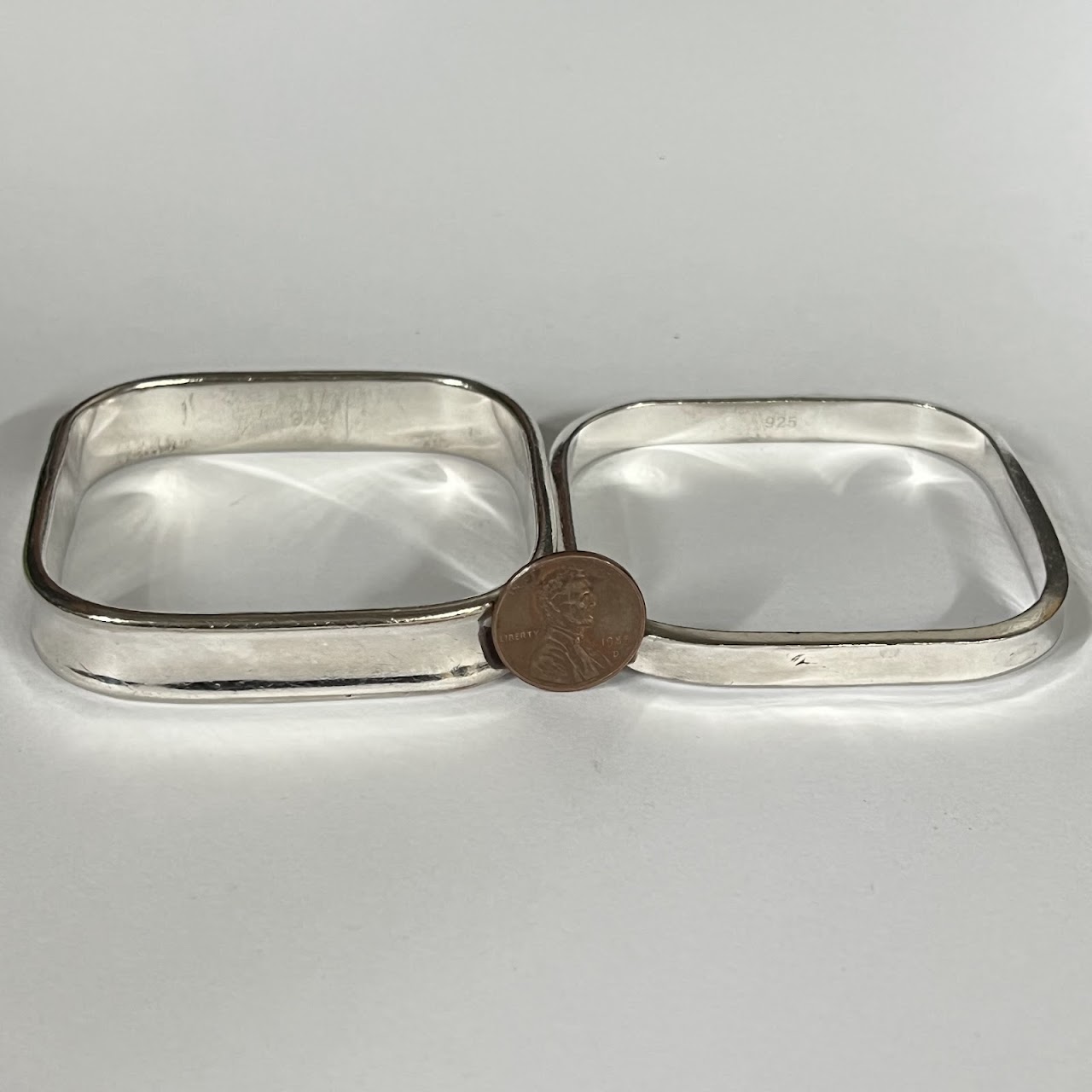 Sterling Silver Heavy Square Bangle Bracelet Pair