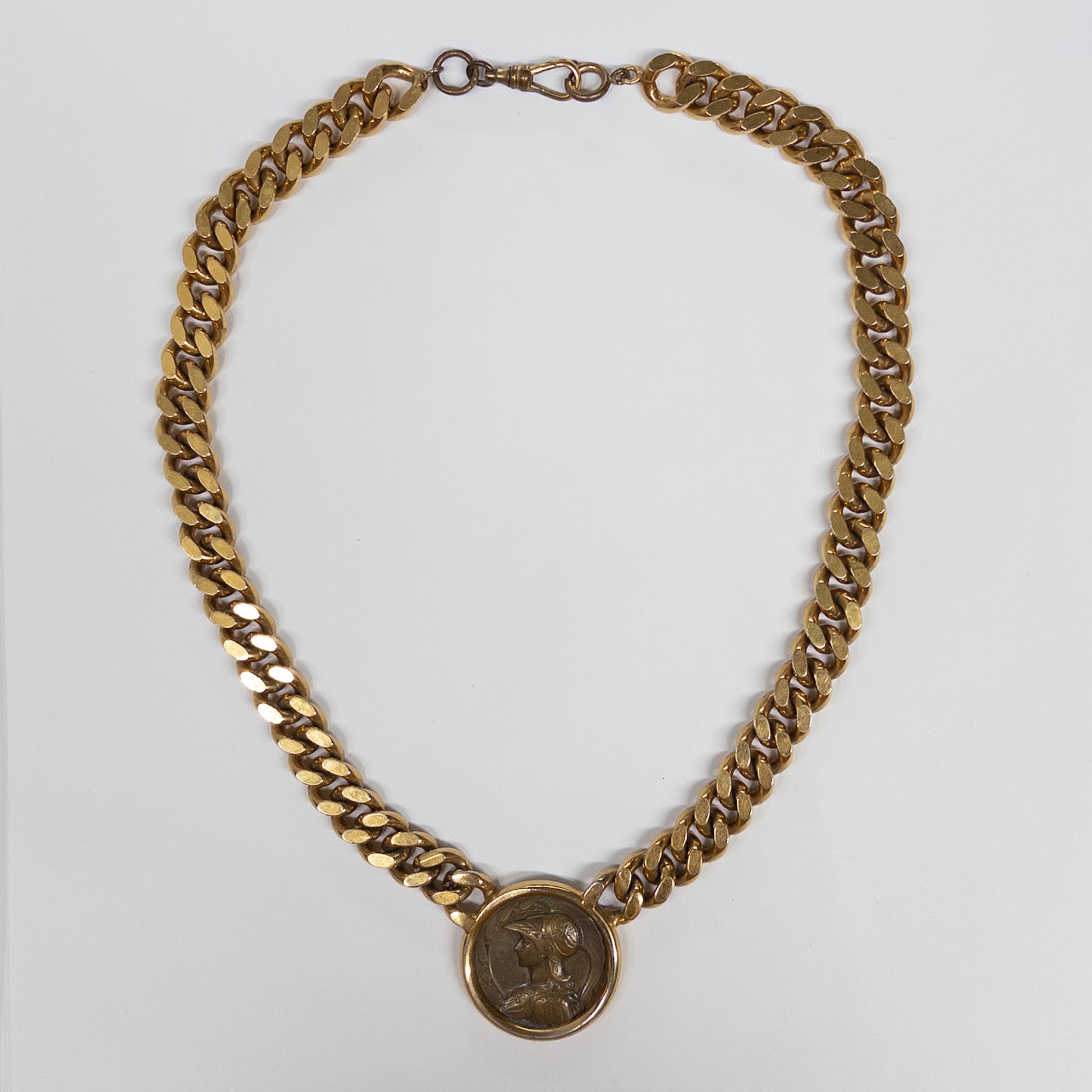 Vintage Beveled Chain and Roman Coin Necklace