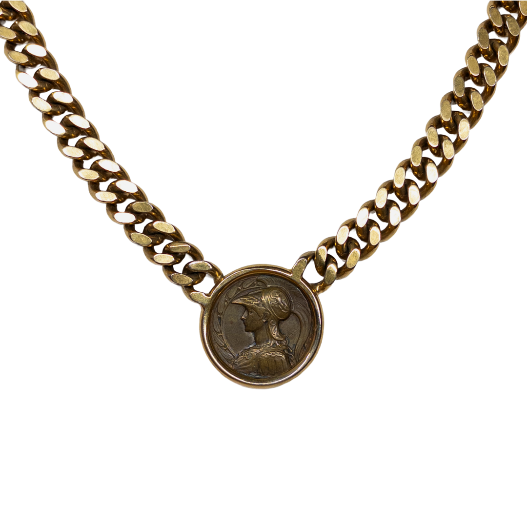 Vintage Beveled Chain and Roman Coin Necklace