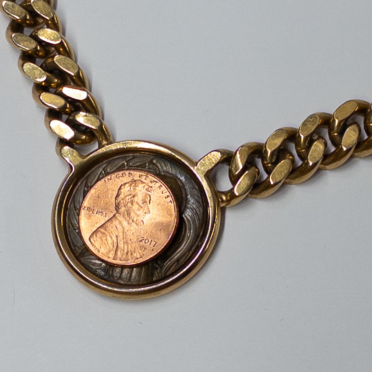 Vintage Beveled Chain and Roman Coin Necklace