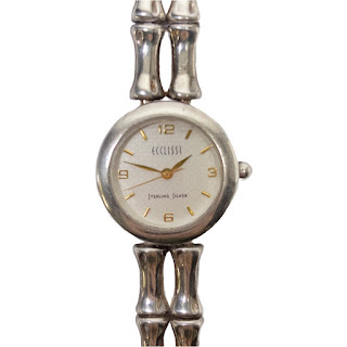 Ecclissi Sterling Silver Faux Bamboo Strap Watch