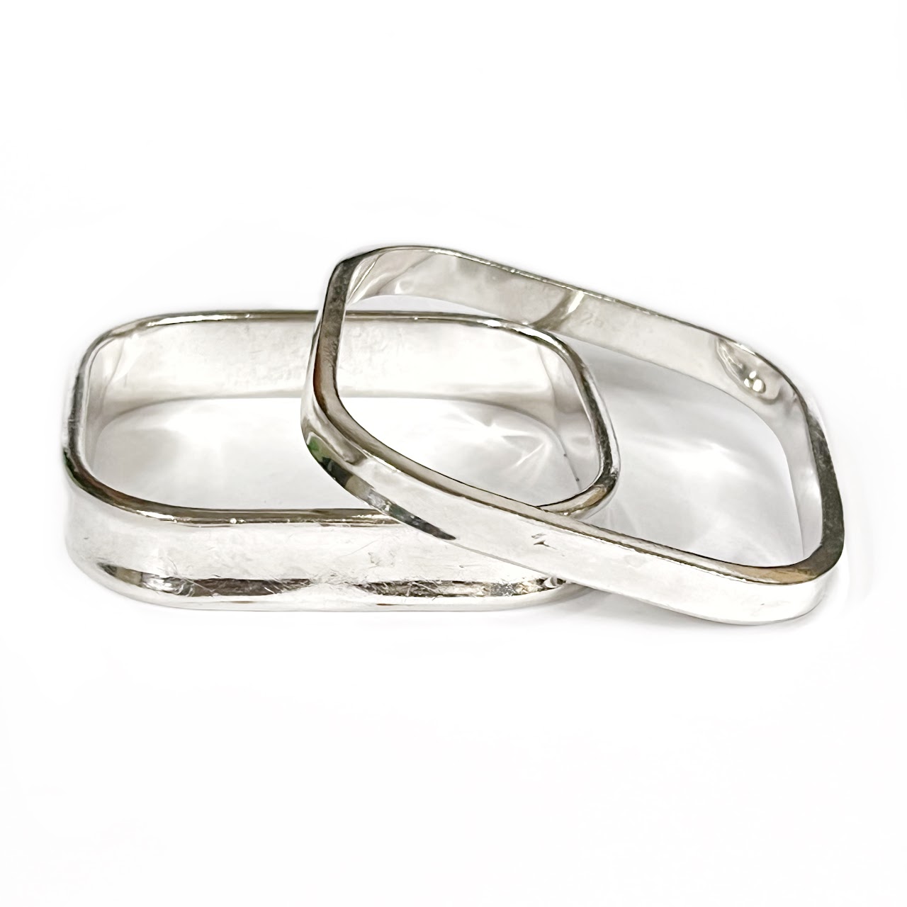 Sterling Silver Heavy Square Bangle Bracelet Pair