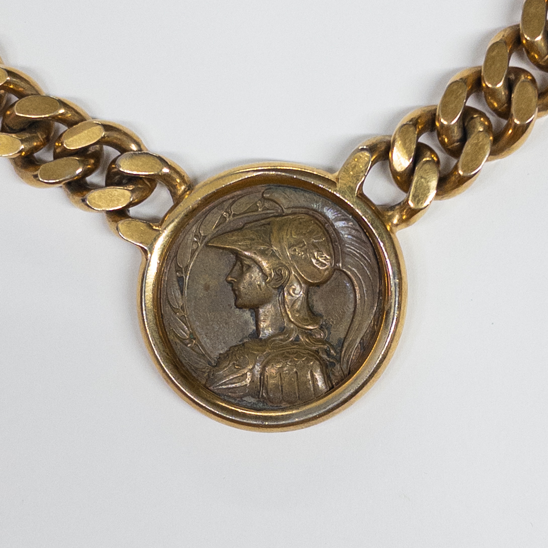 Vintage Beveled Chain and Roman Coin Necklace