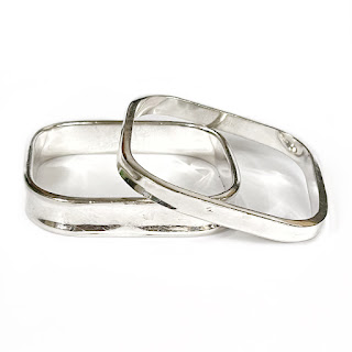 Sterling Silver Heavy Square Bangle Bracelet Pair