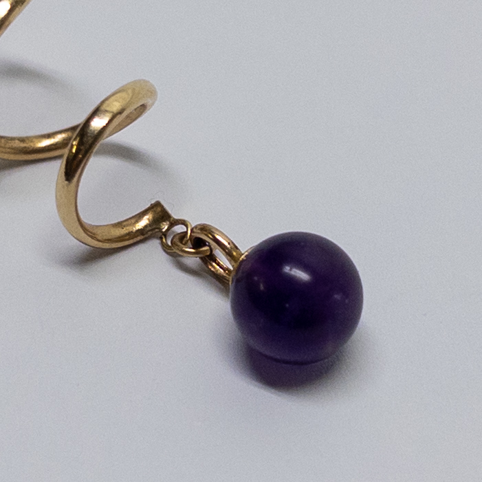 14K Gold and Amethyst Spiral Drop Earrings