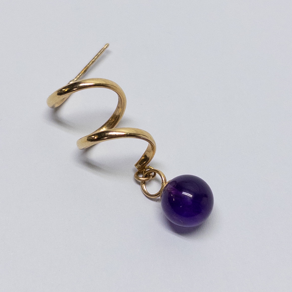 14K Gold and Amethyst Spiral Drop Earrings