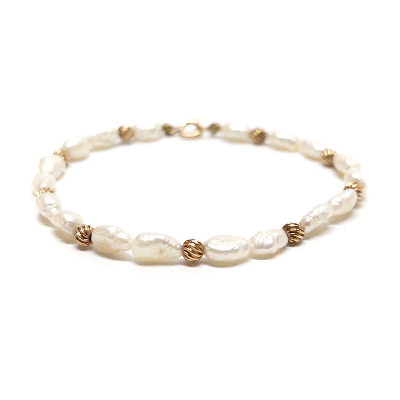 14K Gold and Seed Pearl Bead Bracelet