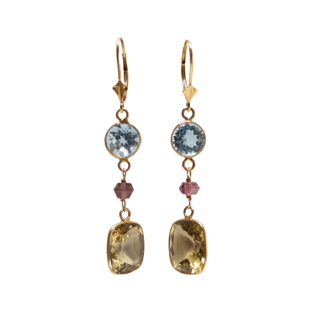 14K Gold Multi Stone Earrings