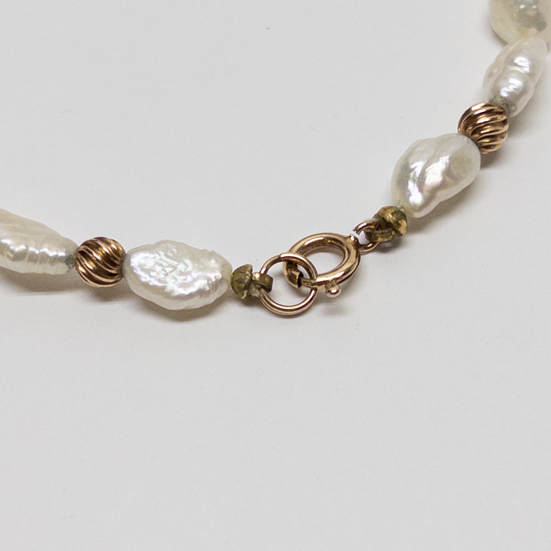 14K Gold and Seed Pearl Bead Bracelet