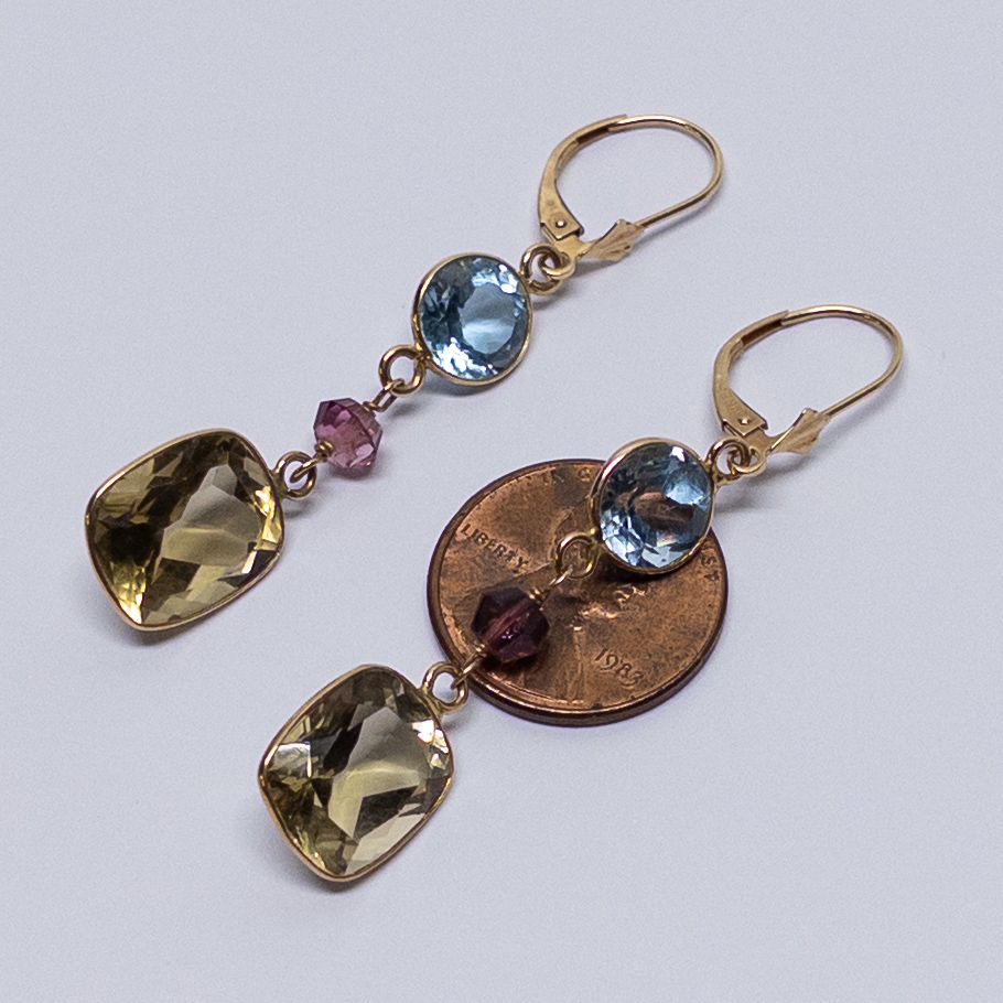 14K Gold Multi Stone Earrings