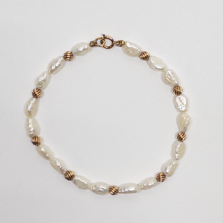 14K Gold and Seed Pearl Bead Bracelet