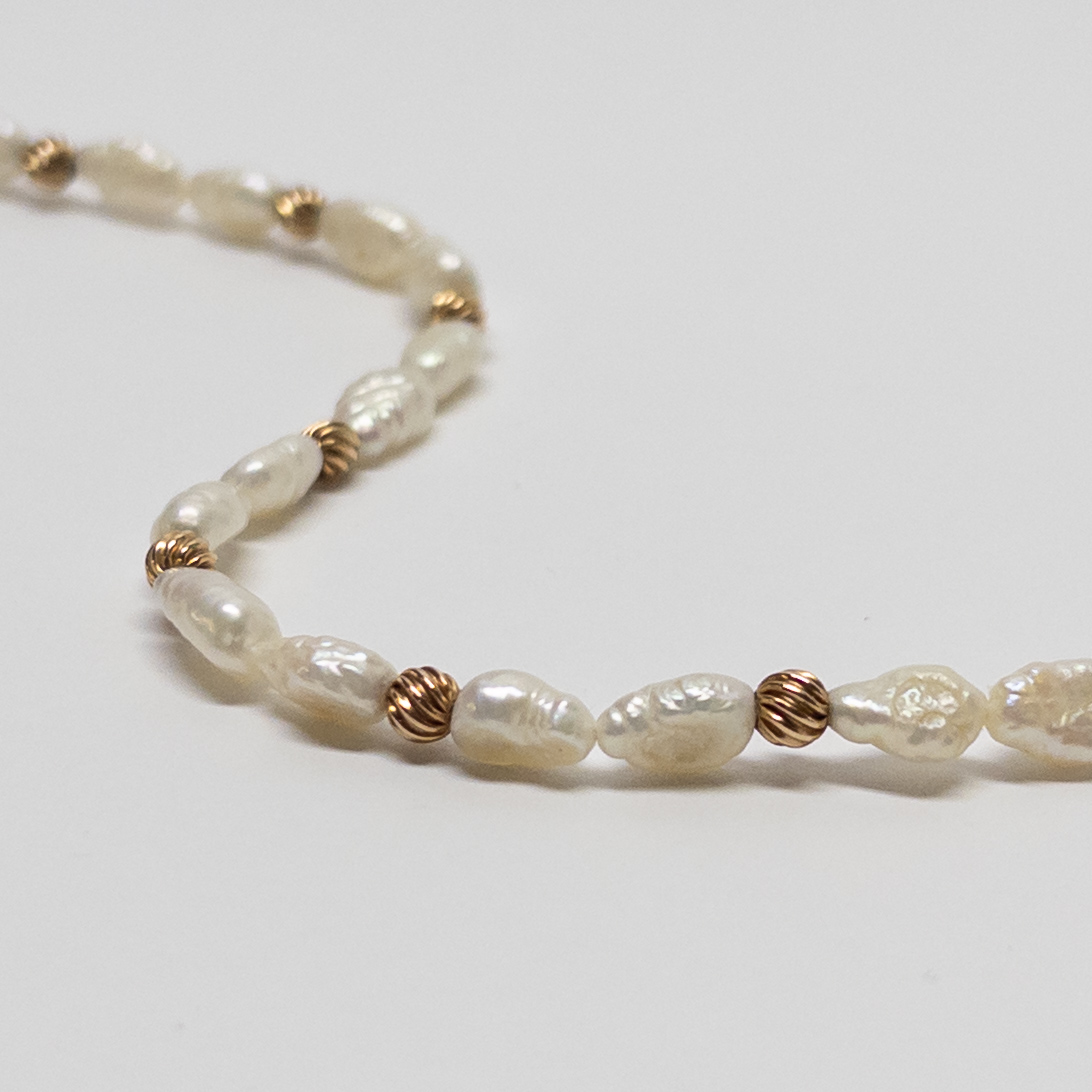 14K Gold and Seed Pearl Bead Bracelet