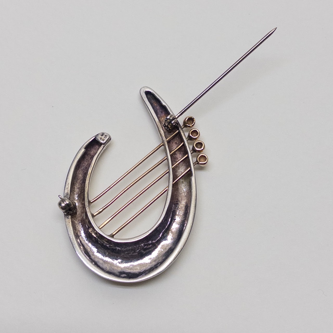 Sterling Silver & 14K Gold Lyre Brooch