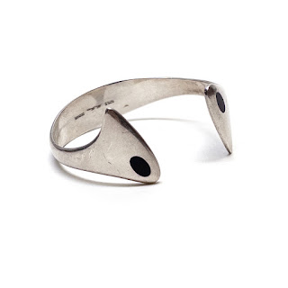 Hans Hansen Danish Modernist Sterling Silver & Onyx Cuff Bracelet