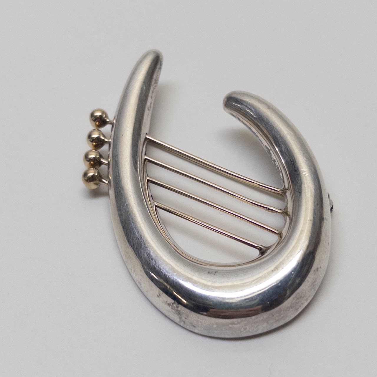 Sterling Silver & 14K Gold Lyre Brooch