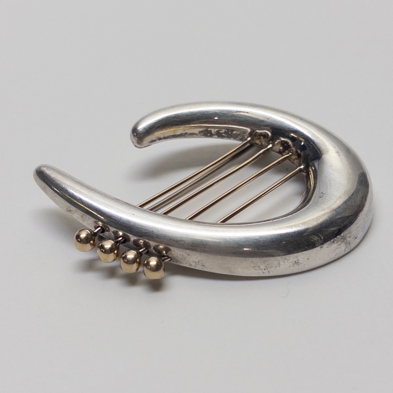 Sterling Silver & 14K Gold Lyre Brooch