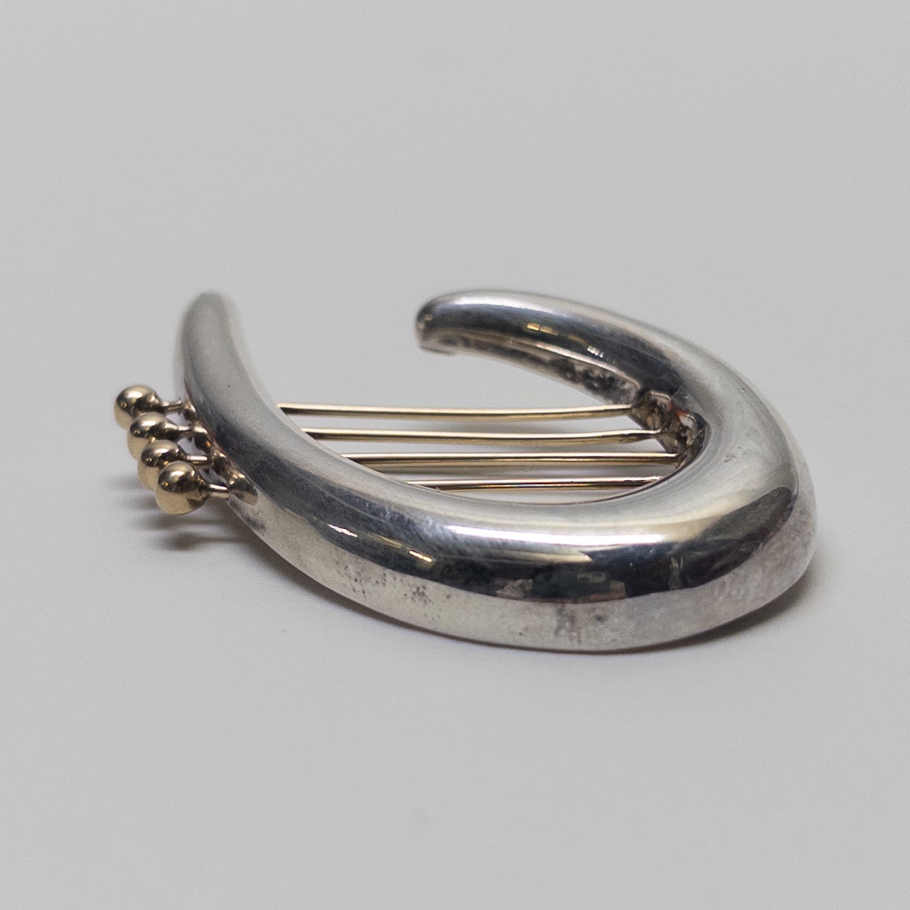 Sterling Silver & 14K Gold Lyre Brooch