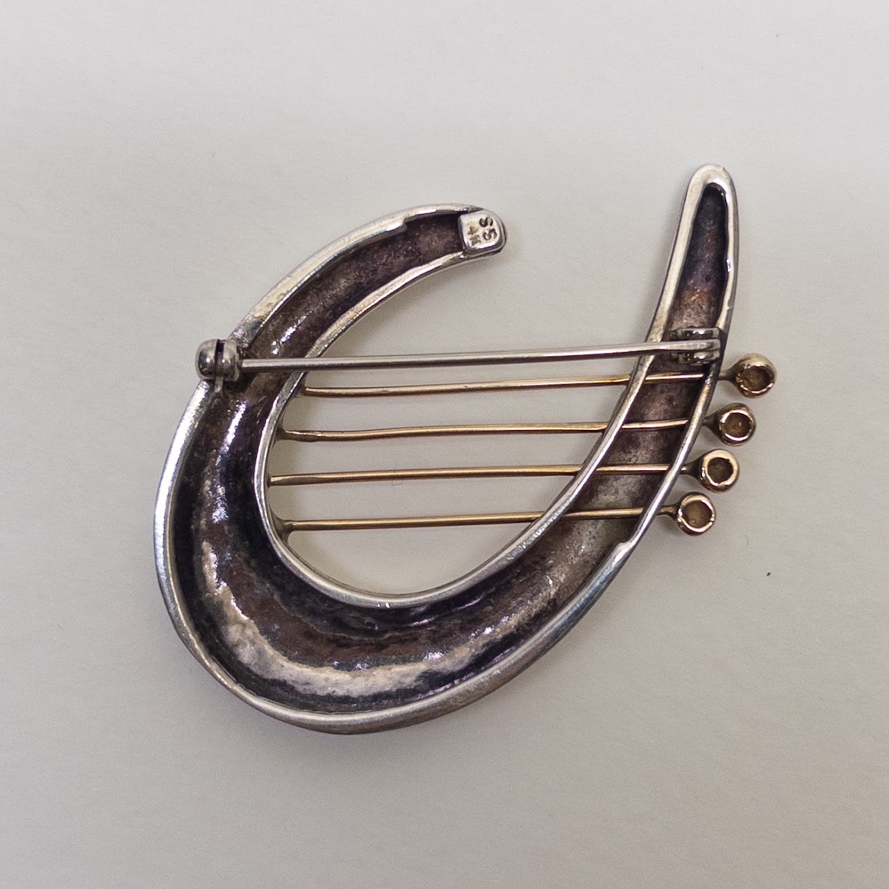 Sterling Silver & 14K Gold Lyre Brooch