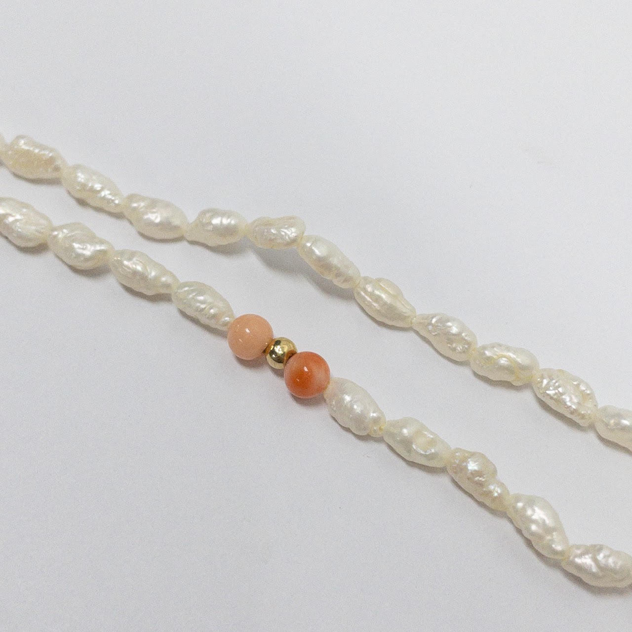 Seed Pearl, Coral & 14K Gold Bracelet & Necklace Duo