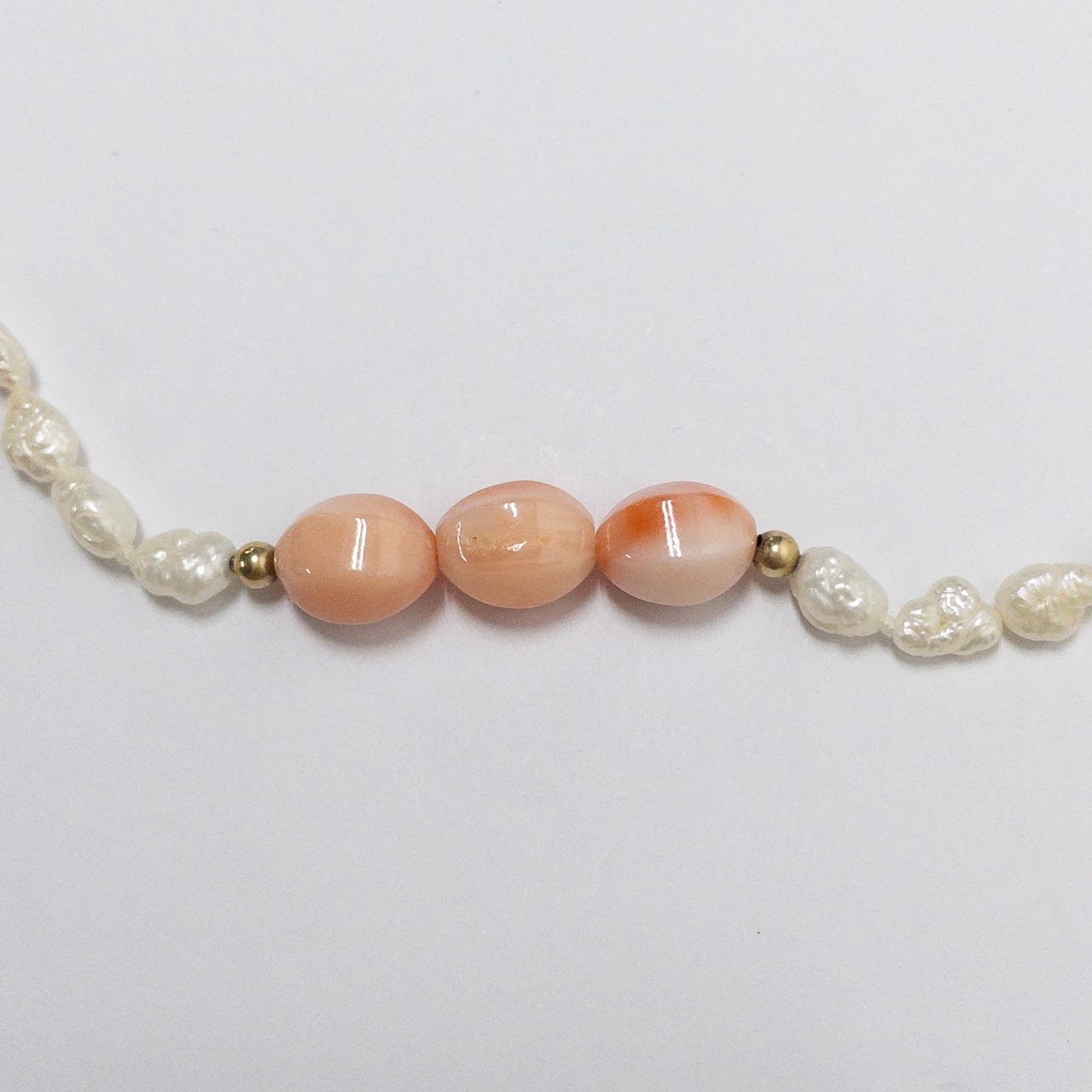 Seed Pearl, Coral & 14K Gold Bracelet & Necklace Duo