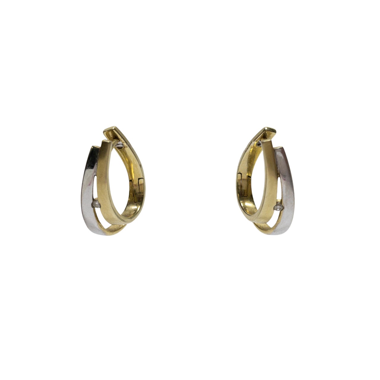 14K Two-Tone Gold & Diamond Huggie Earrings