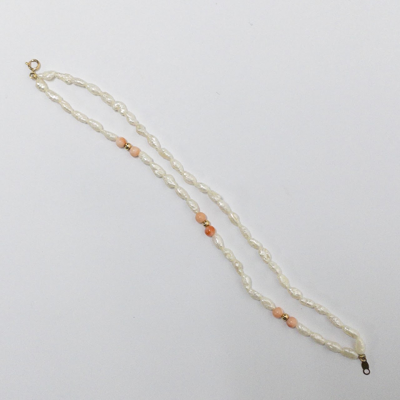 Seed Pearl, Coral & 14K Gold Bracelet & Necklace Duo