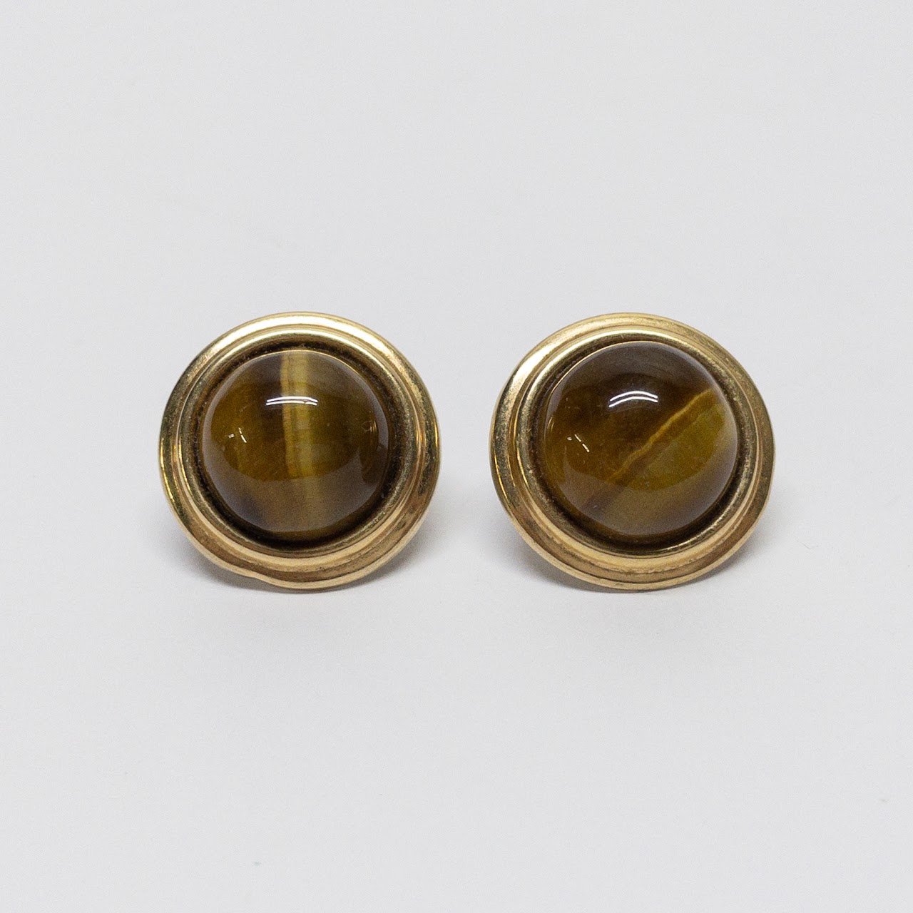 14K Gold & Tiger Eye Cabochon Earrings