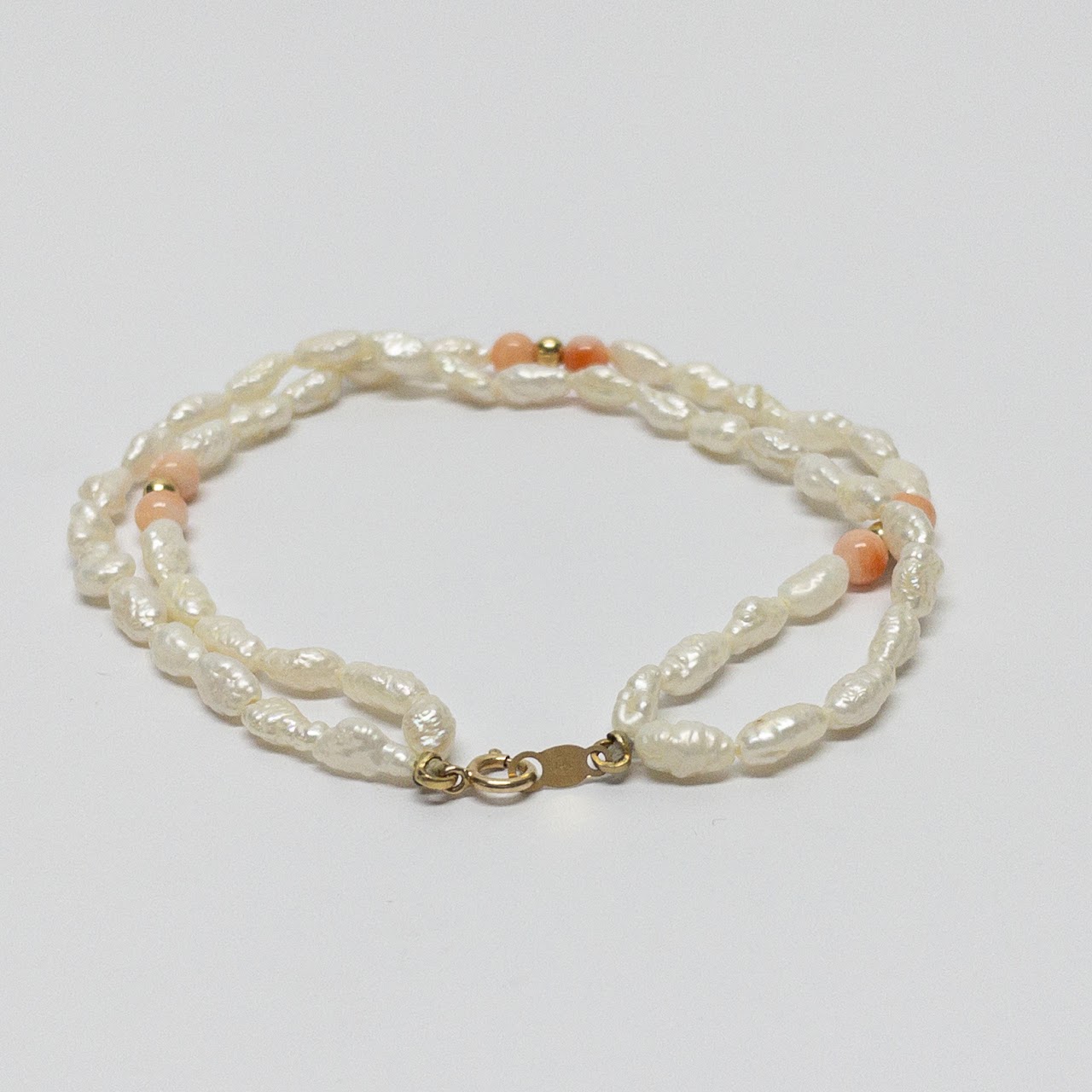 Seed Pearl, Coral & 14K Gold Bracelet & Necklace Duo