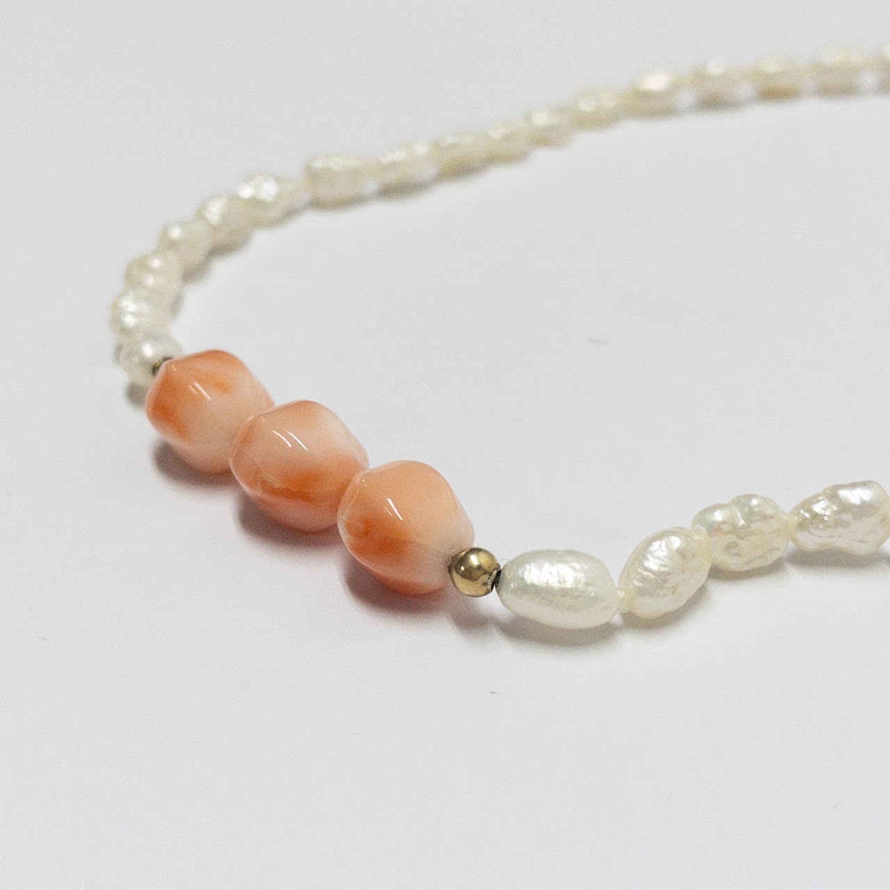 Seed Pearl, Coral & 14K Gold Bracelet & Necklace Duo