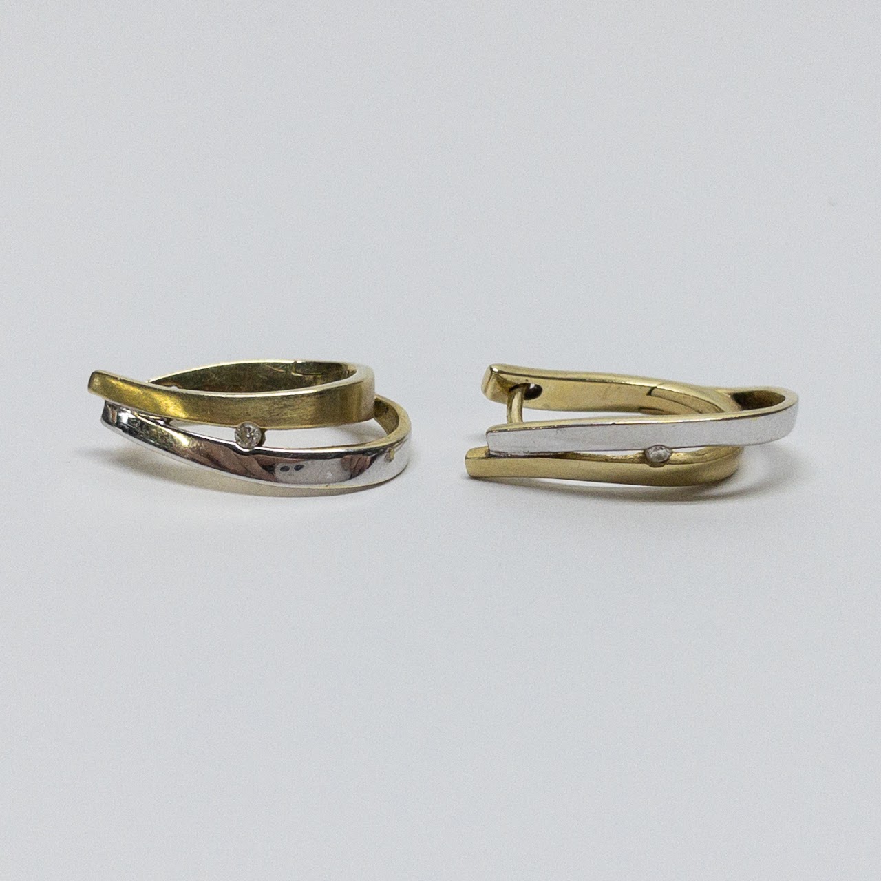 14K Two-Tone Gold & Diamond Huggie Earrings