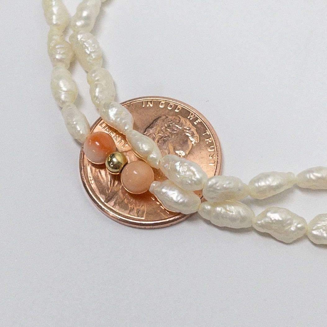 Seed Pearl, Coral & 14K Gold Bracelet & Necklace Duo