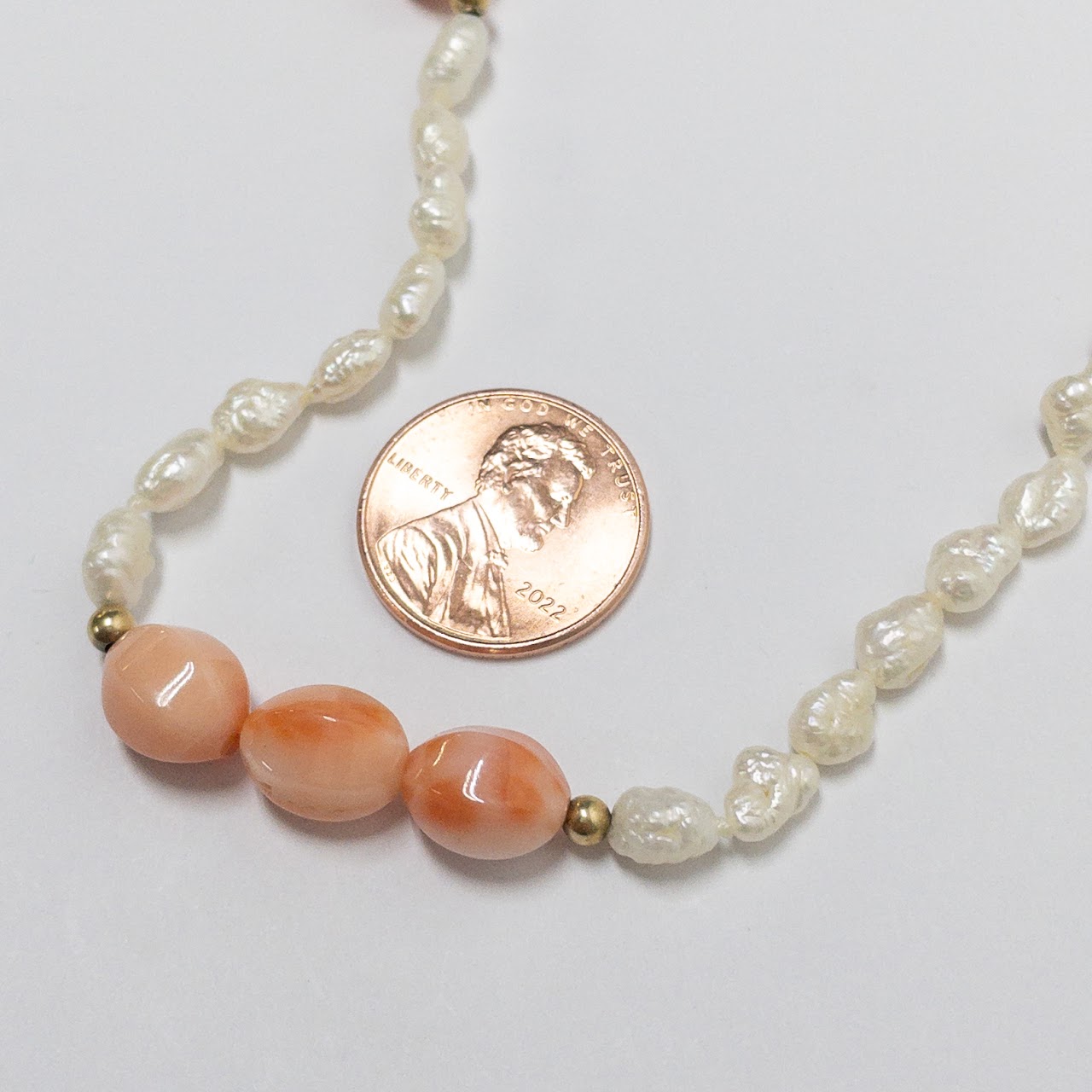 Seed Pearl, Coral & 14K Gold Bracelet & Necklace Duo