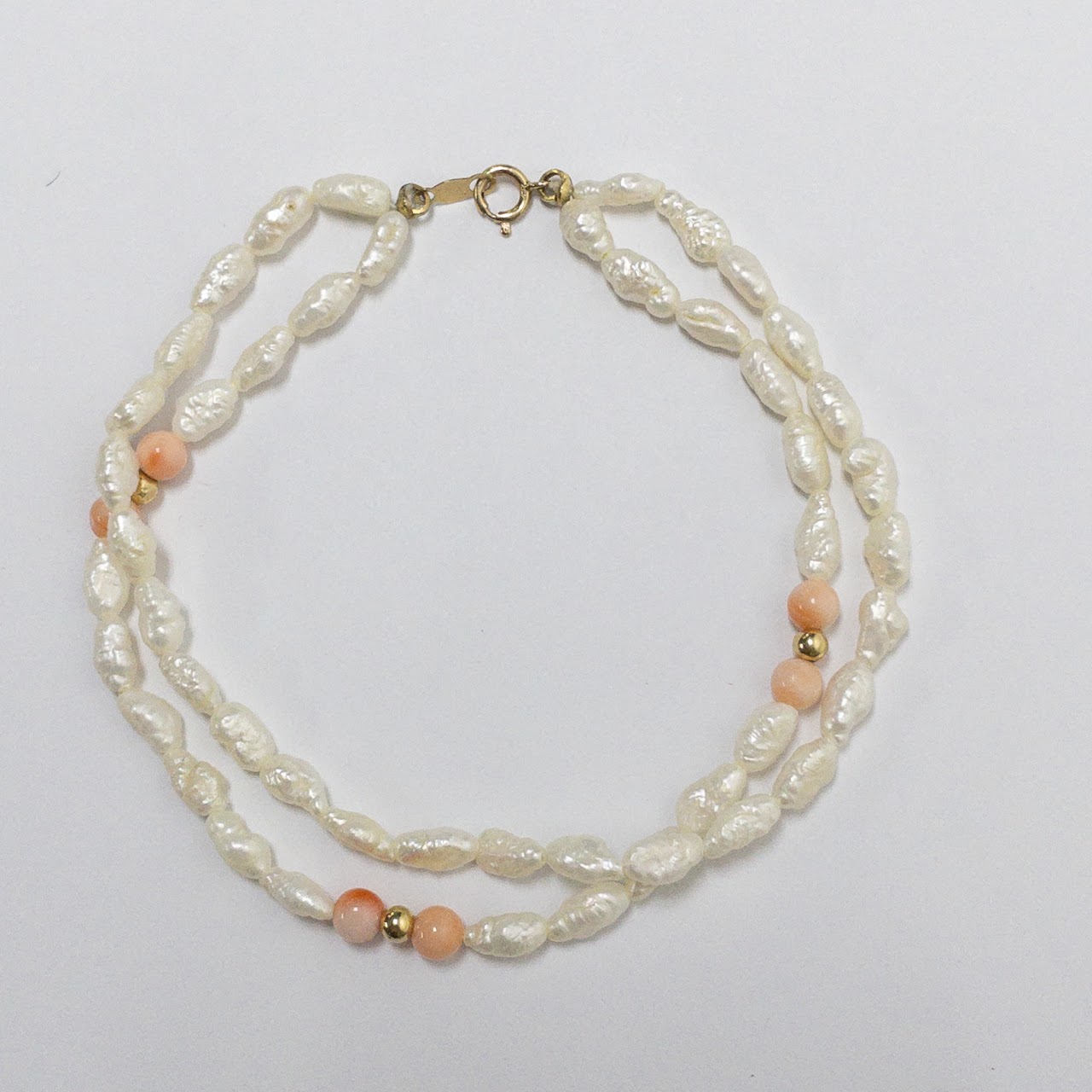 Seed Pearl, Coral & 14K Gold Bracelet & Necklace Duo