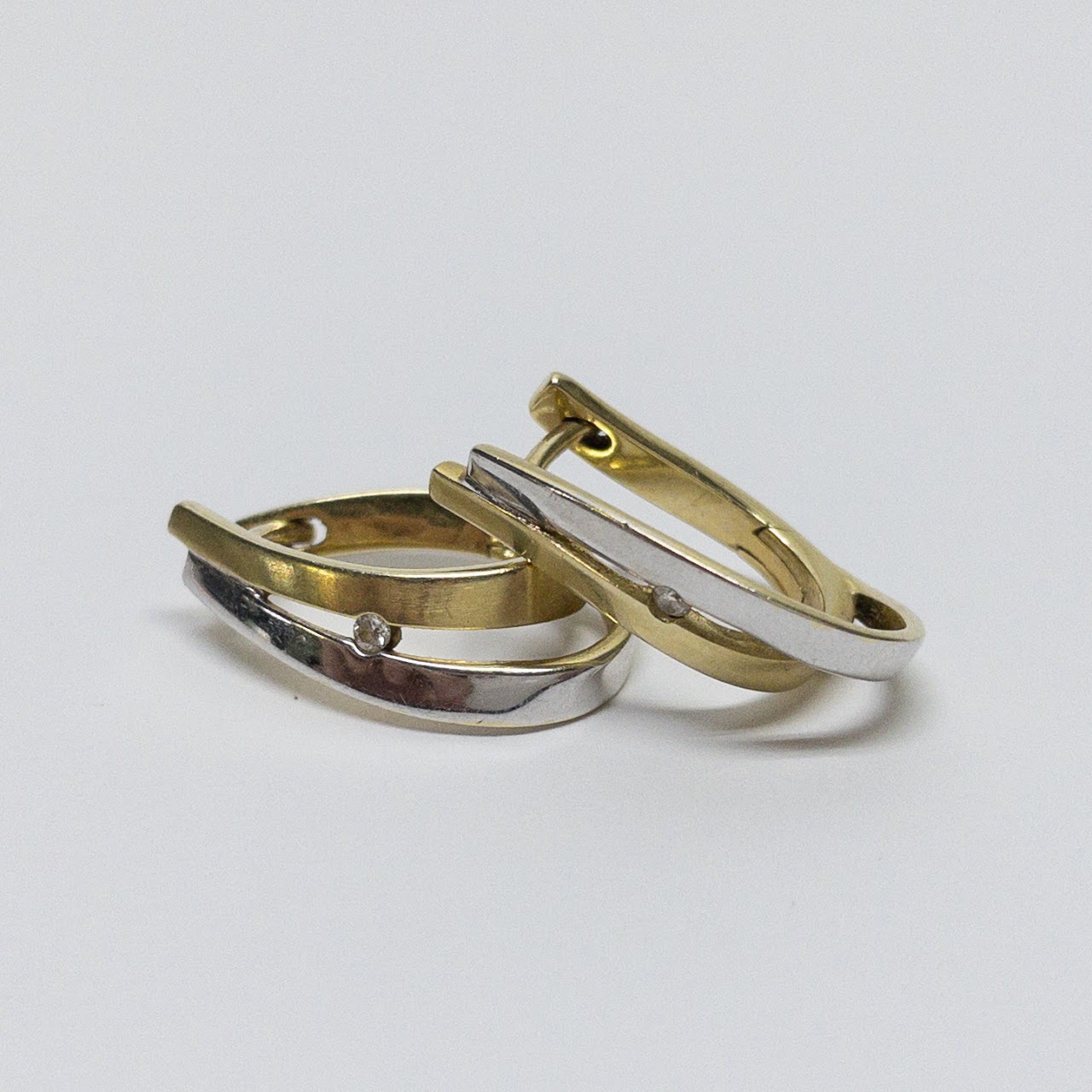 14K Two-Tone Gold & Diamond Huggie Earrings