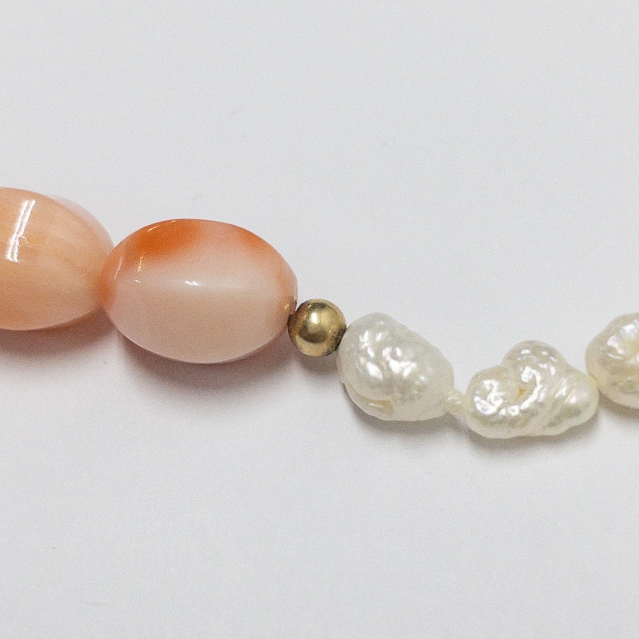 Seed Pearl, Coral & 14K Gold Bracelet & Necklace Duo