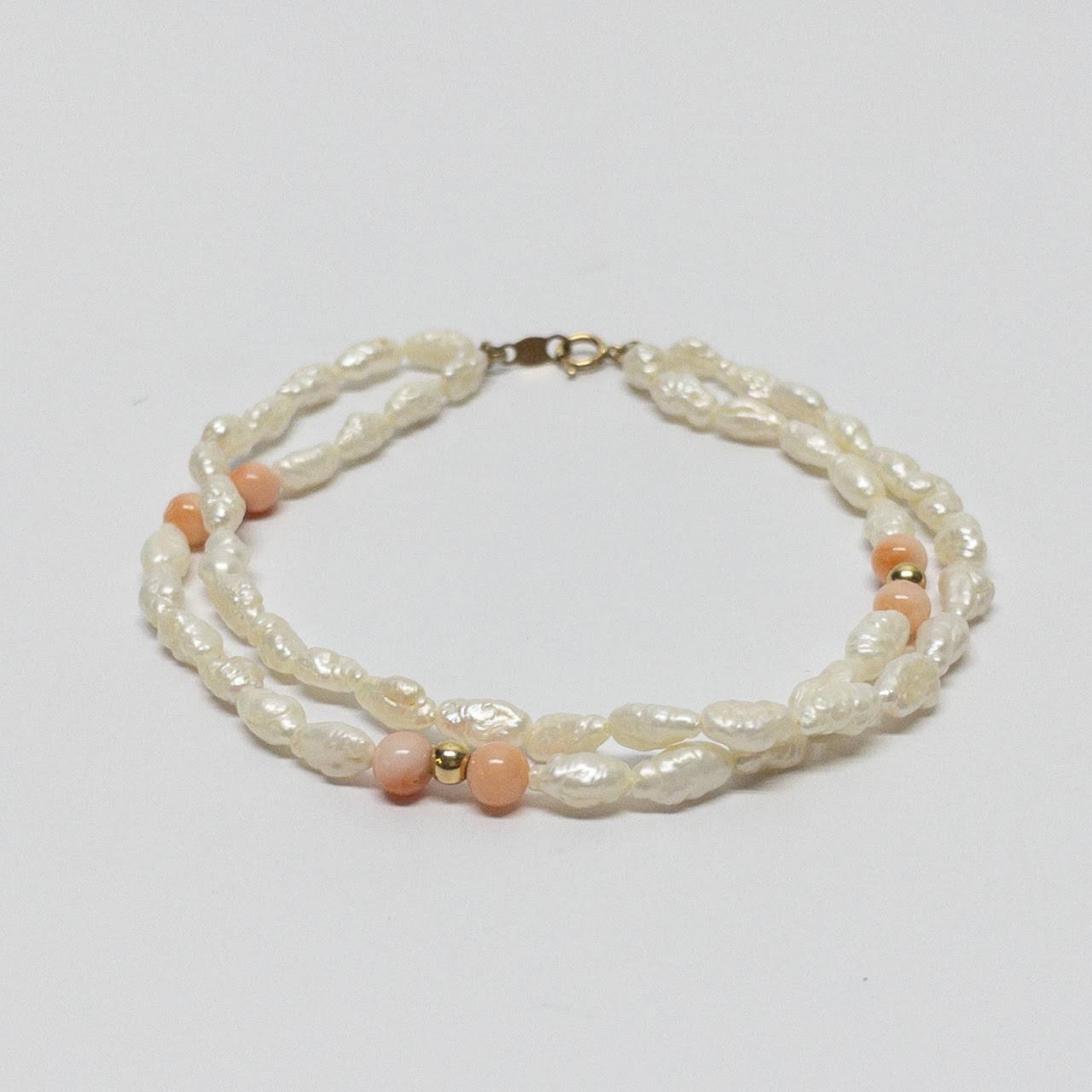 Seed Pearl, Coral & 14K Gold Bracelet & Necklace Duo