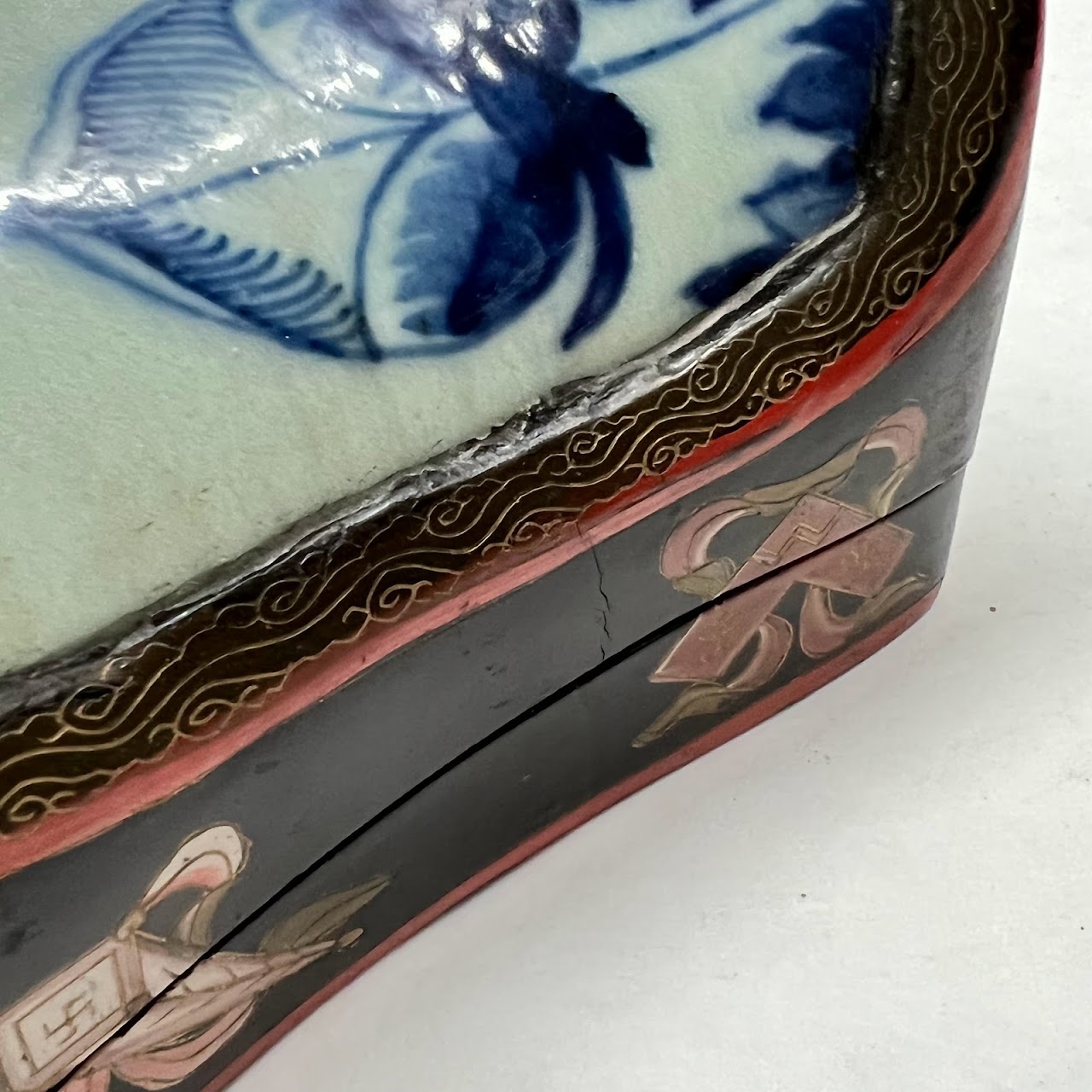 Chinese Porcelain Shard & Lacquer Box