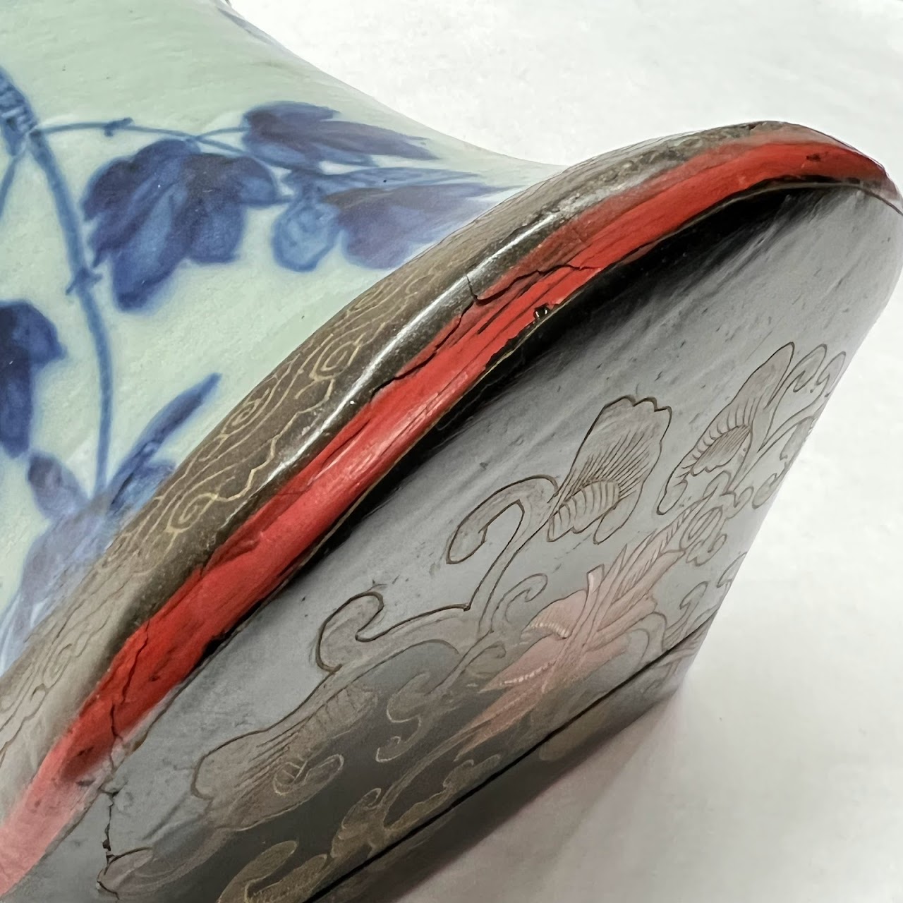 Chinese Porcelain Shard & Lacquer Box