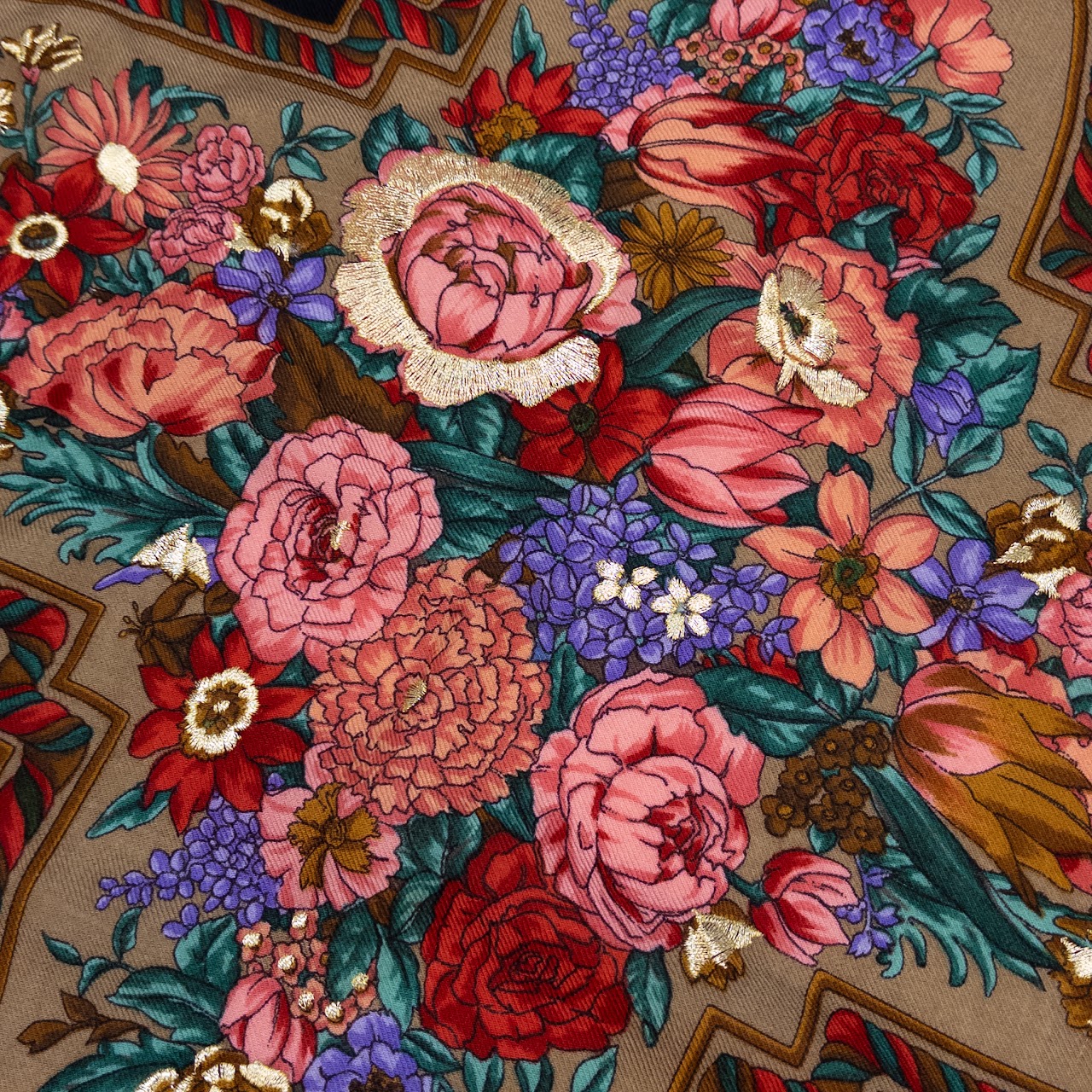 Gucci Floral and Fruit Print and Embroidered Scarf