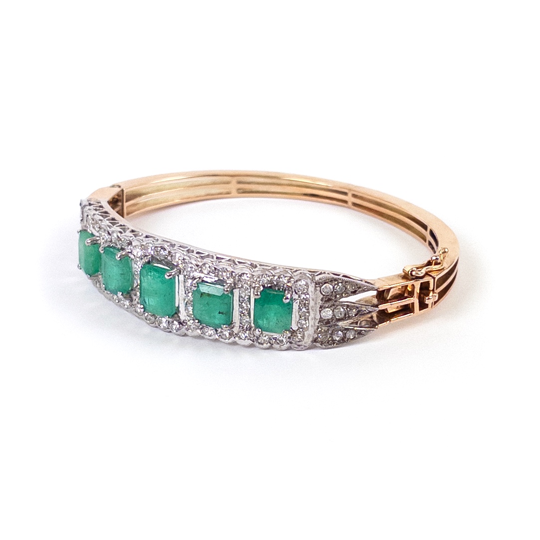 14K Gold, Emerald and Diamond Bracelet