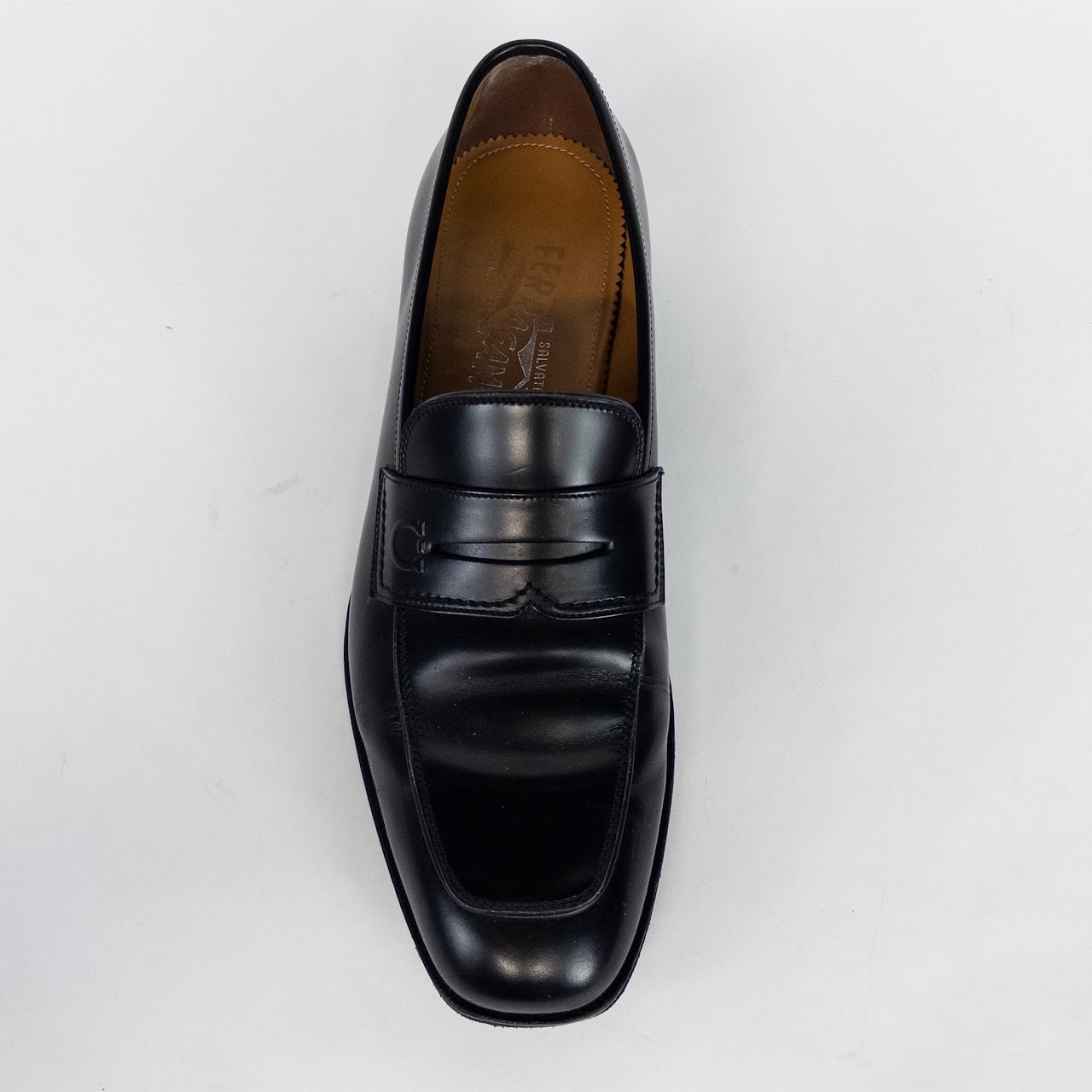 Salvatore Ferragamo Black Leather Penny Loafers