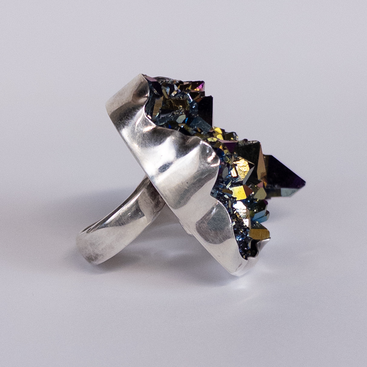 Charles Albert Sterling SIlver and Titanium Plated Quartz Statement Ring