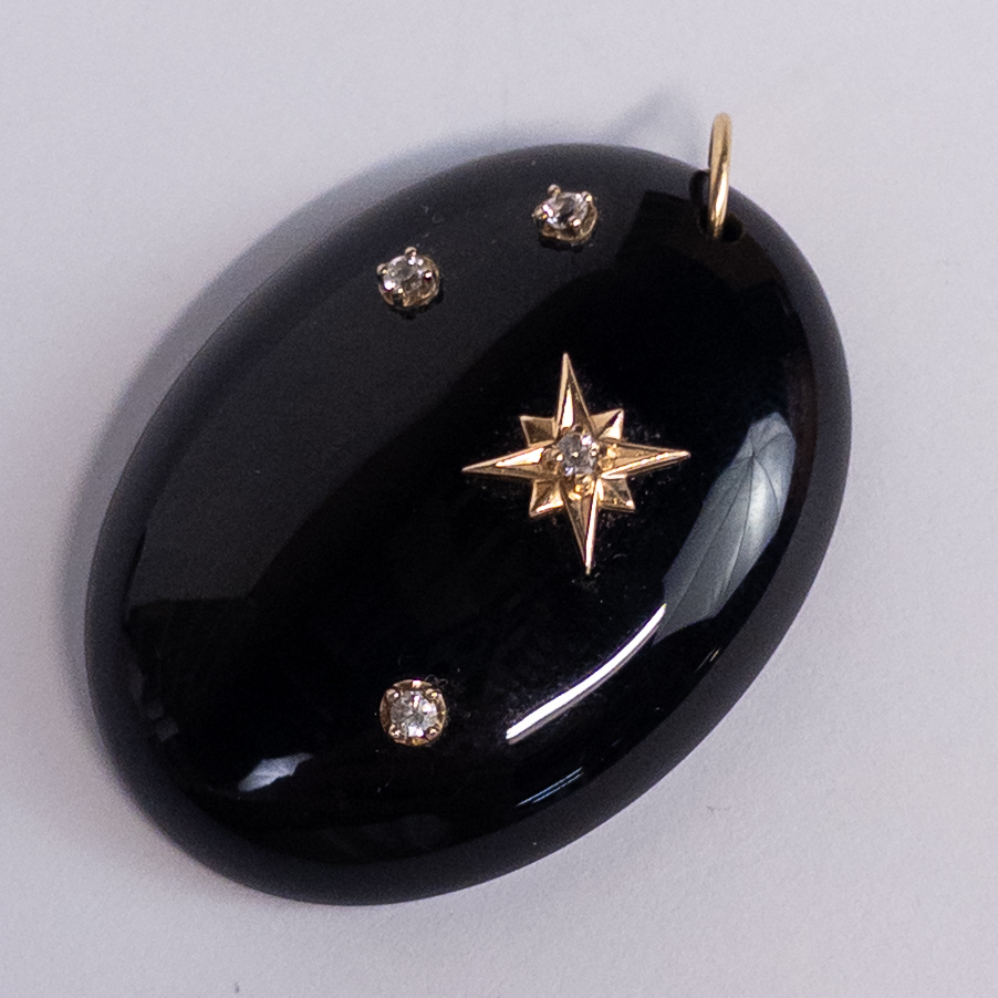 Onyx, Diamond and 14K Gold Stellate Cabochon Pendant