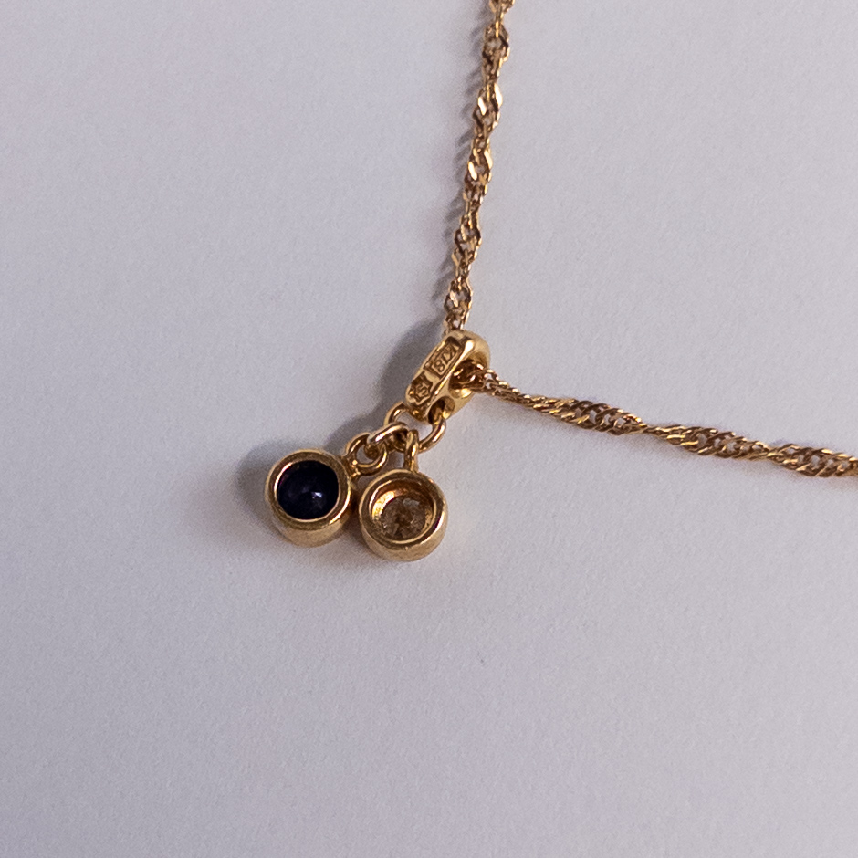 14K Gold, Sapphire and Diamond Pendant Necklace