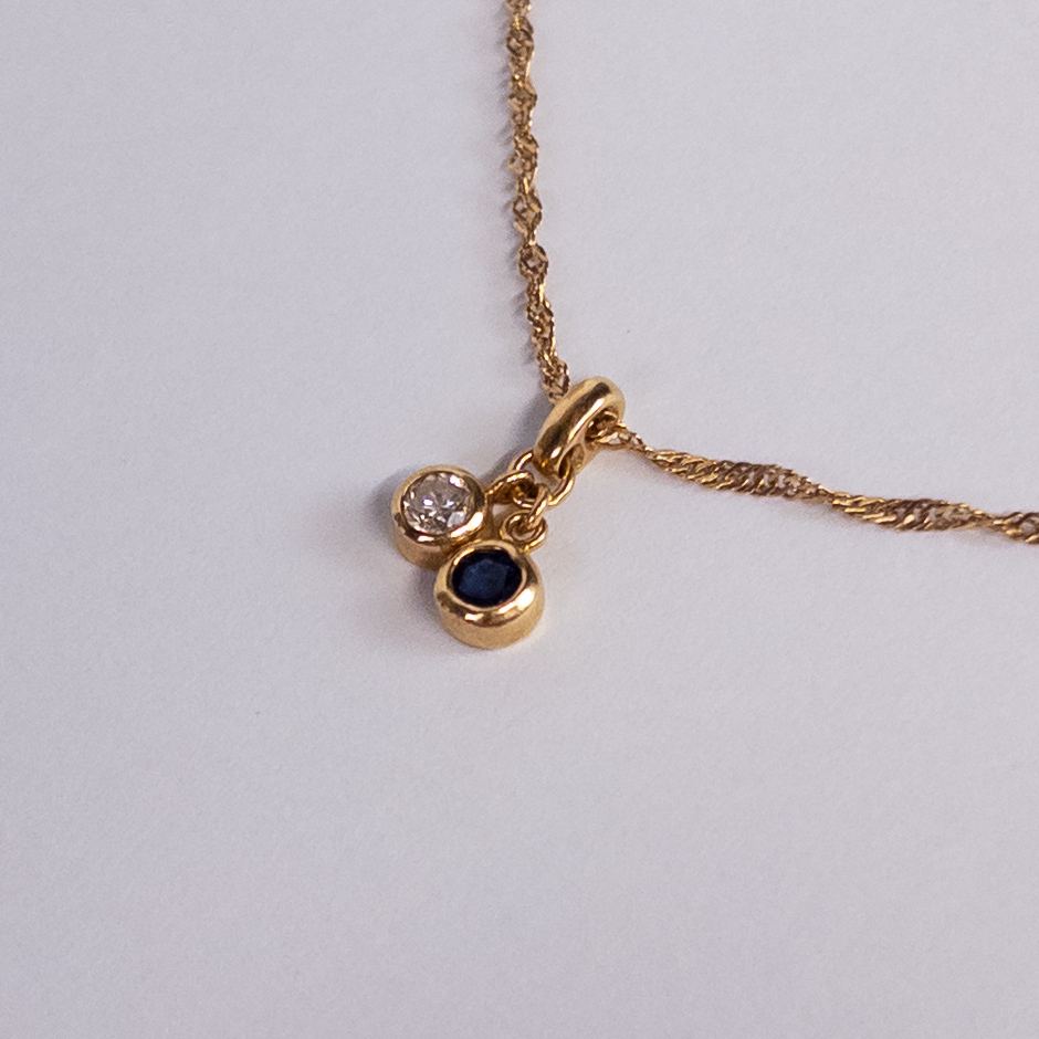 14K Gold, Sapphire and Diamond Pendant Necklace