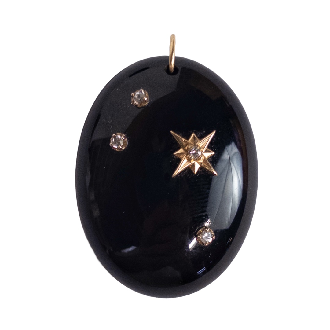 Onyx, Diamond and 14K Gold Stellate Cabochon Pendant