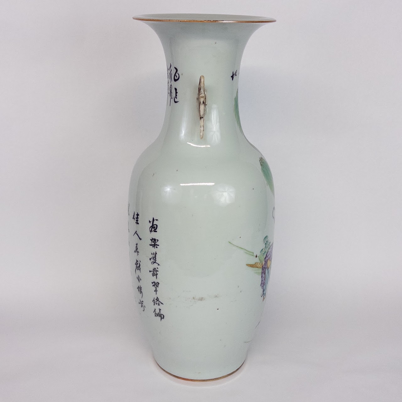 Chinese Famille Verte Hand-Painted Stoneware Large Vase