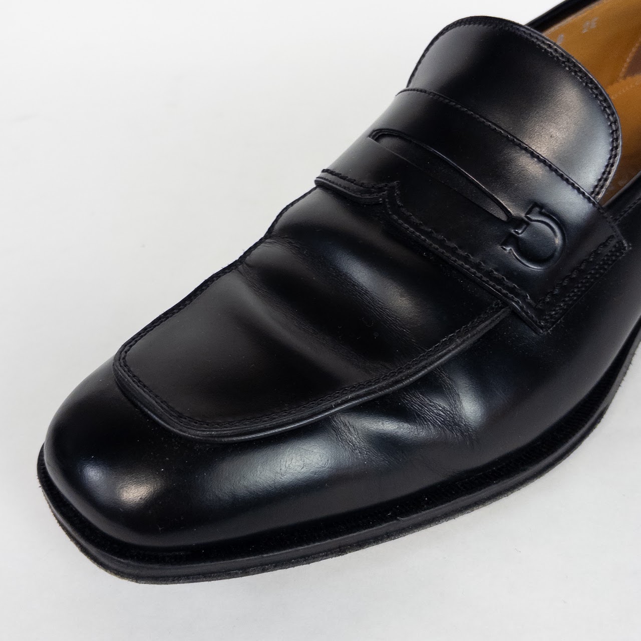 Salvatore Ferragamo Black Leather Penny Loafers