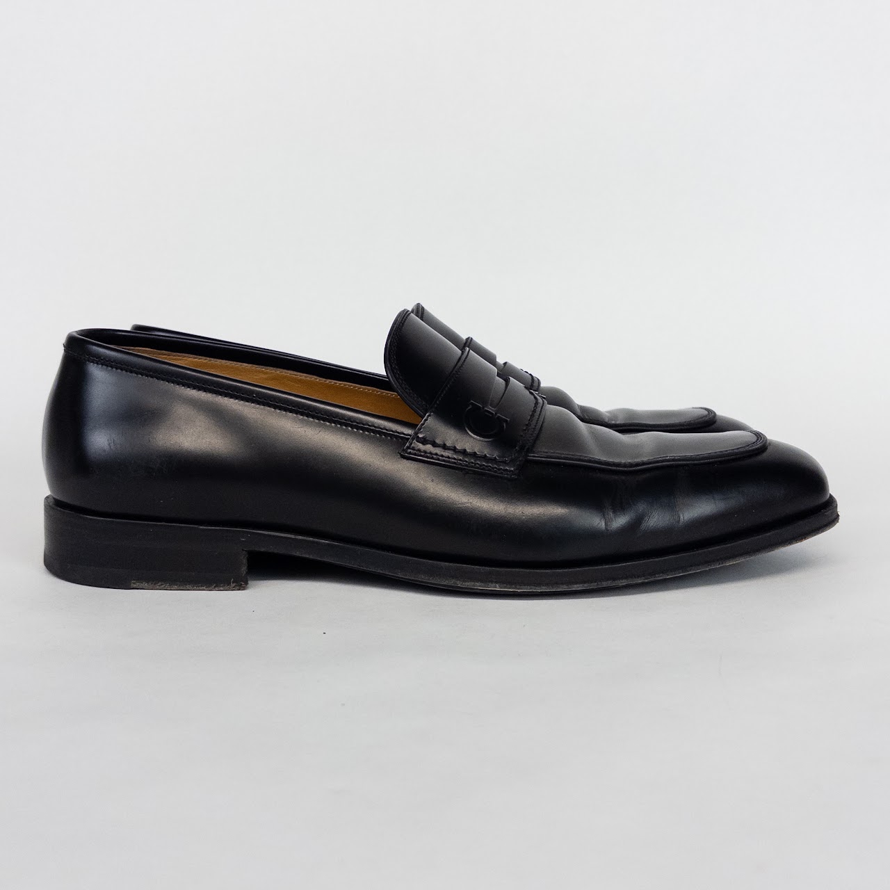 Salvatore Ferragamo Black Leather Penny Loafers