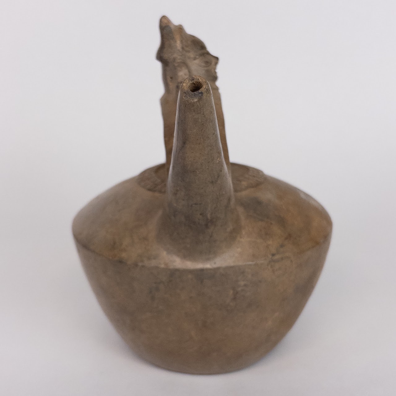 Pre-Columbian Style Blackware Handled Double Spout Vessel